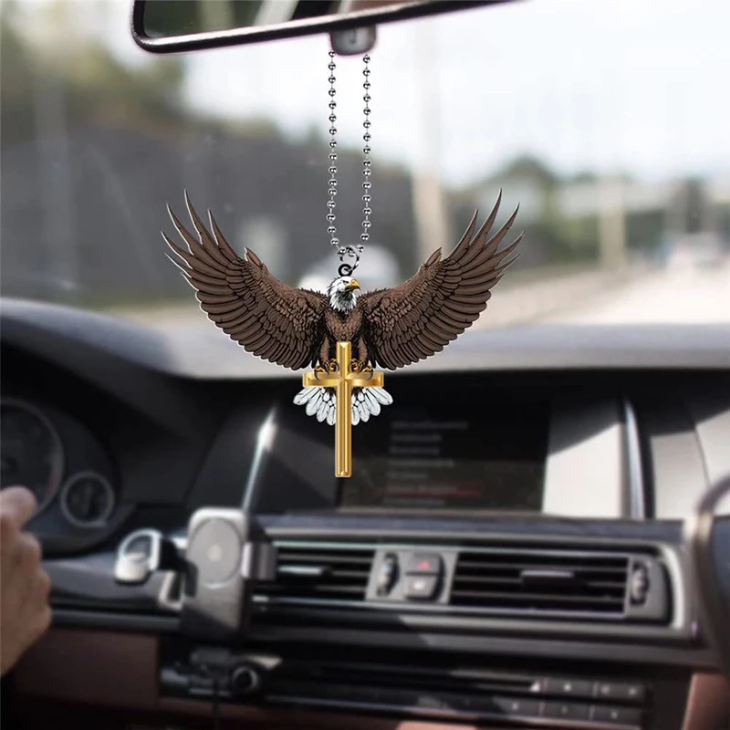 

Car Rearview Mirror Hanging Ornament Eagle Jesus Cross Car Pendant Car Interior Decoration Ornament Car Accessories