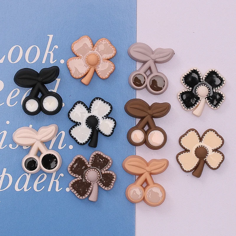 

New Drop Oil Lucky Clover Cherry Flat Back DIY Scrapbook For Jewelry Craft Decoration Accessories