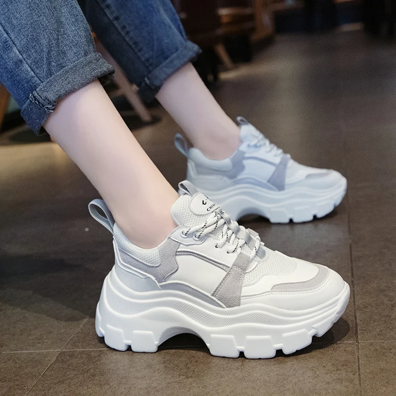 

Women Chunky Sneakers Vulcanize Shoes Korean Fashion Female Black White Platform Thick Sole Casual Dad Shoes Woman Sneakers 8cm