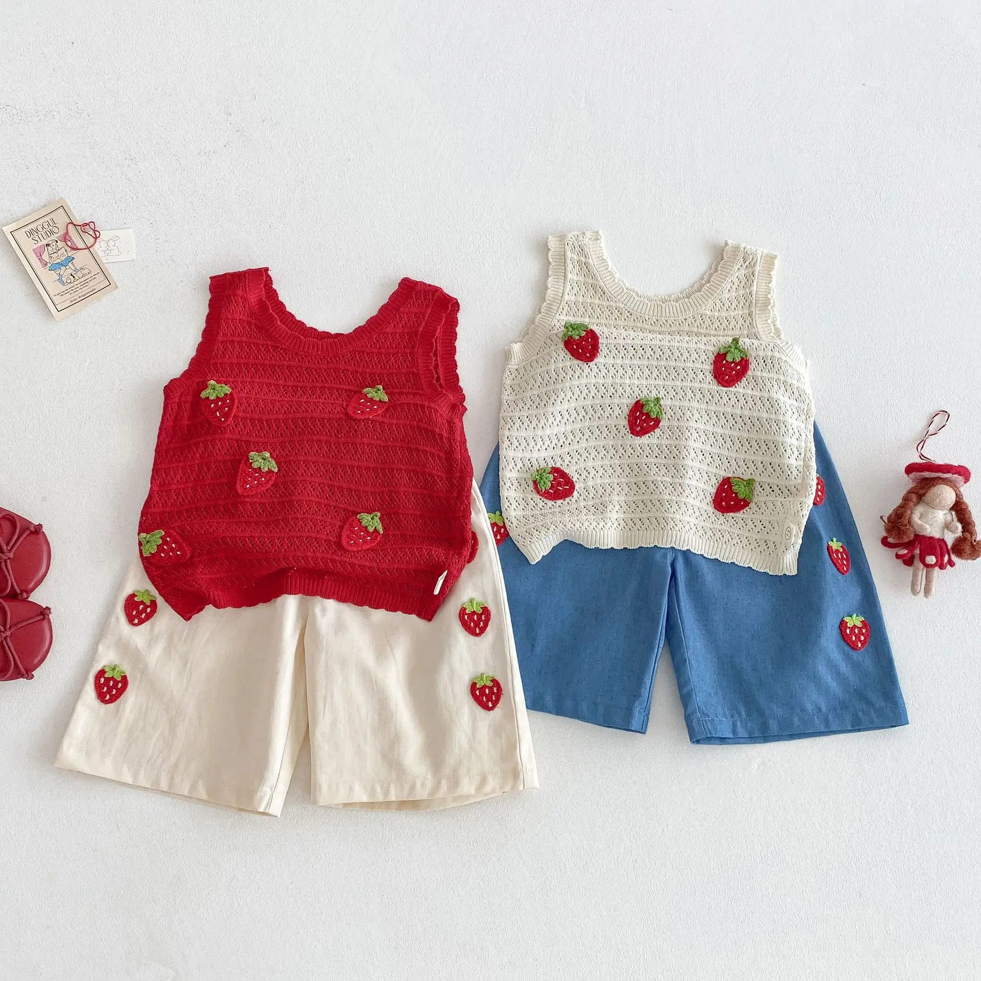 Girls Summer Strawberry Vest and Pants Set