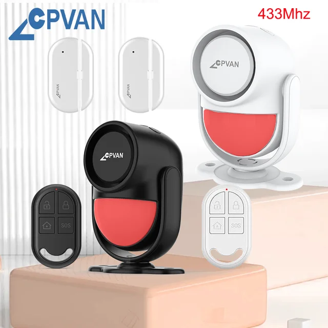 CPVAN Motion Detector for Home Burglar Security Protection Alarm Wireless 433MHz PIR Motion Sensor with Door sensor alarm and RC 1
