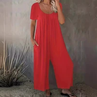 Plus Size 0XL-5XL Summer Rompers Overalls Women's Solid Color Jumpsuit with Pockets Casual Fashion Short Sleeve Jumpsuits - Image 3