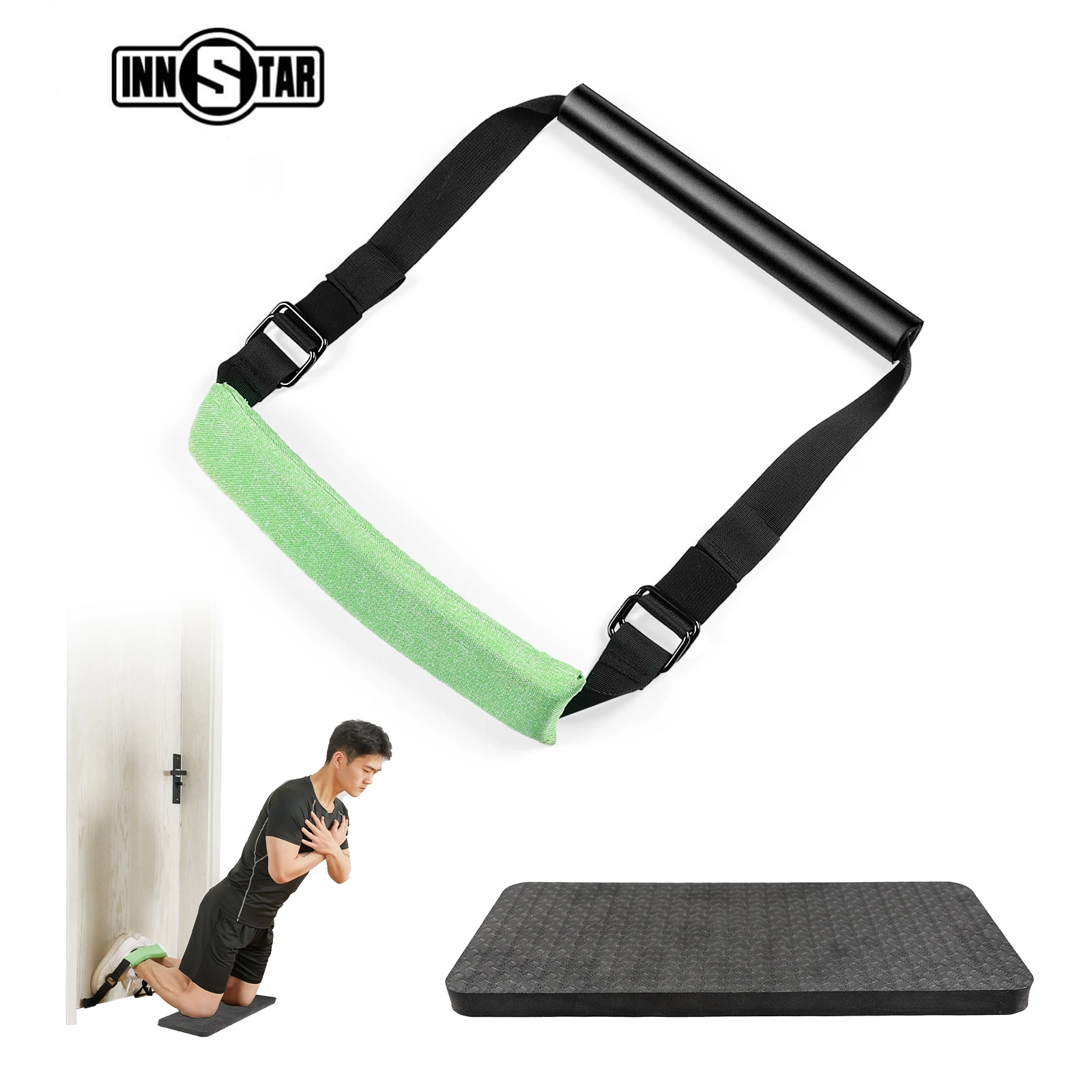 

INNSTAR Nordic Hamstring Curl Strap with 8mm Mat Sit-ups Russian Twists Home Gym Fitness Equipment Squats Nordic Curl Ab Workout