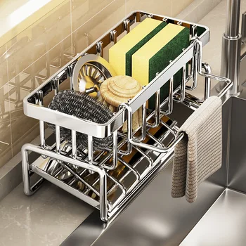 Kitchen Sponge Rack Drain Water Place Dish Soap Organize Rags Multi Functional Large Capacity Countertop and Store Items 1