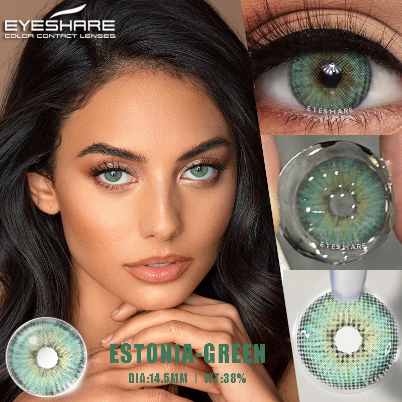 EYESHARE 1 Paar farbige Kontaktlinsen mit Sehstärke, Myopie, grüne Linsen mit Grad, graue Pupillenlinse, braune Linsen, jährlich – Detail 24