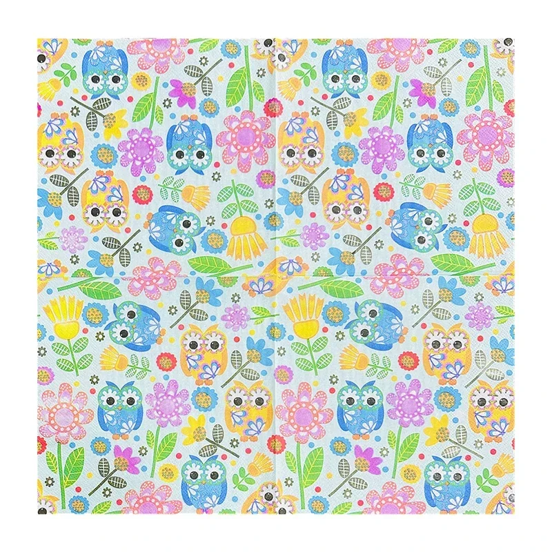 Printed Paper Napkins Cartoon Owl Coffee Shop Restaurant Party Decoration Coloured Napkins Mouth Cloth Placemats 20pcs/Pac 33cm