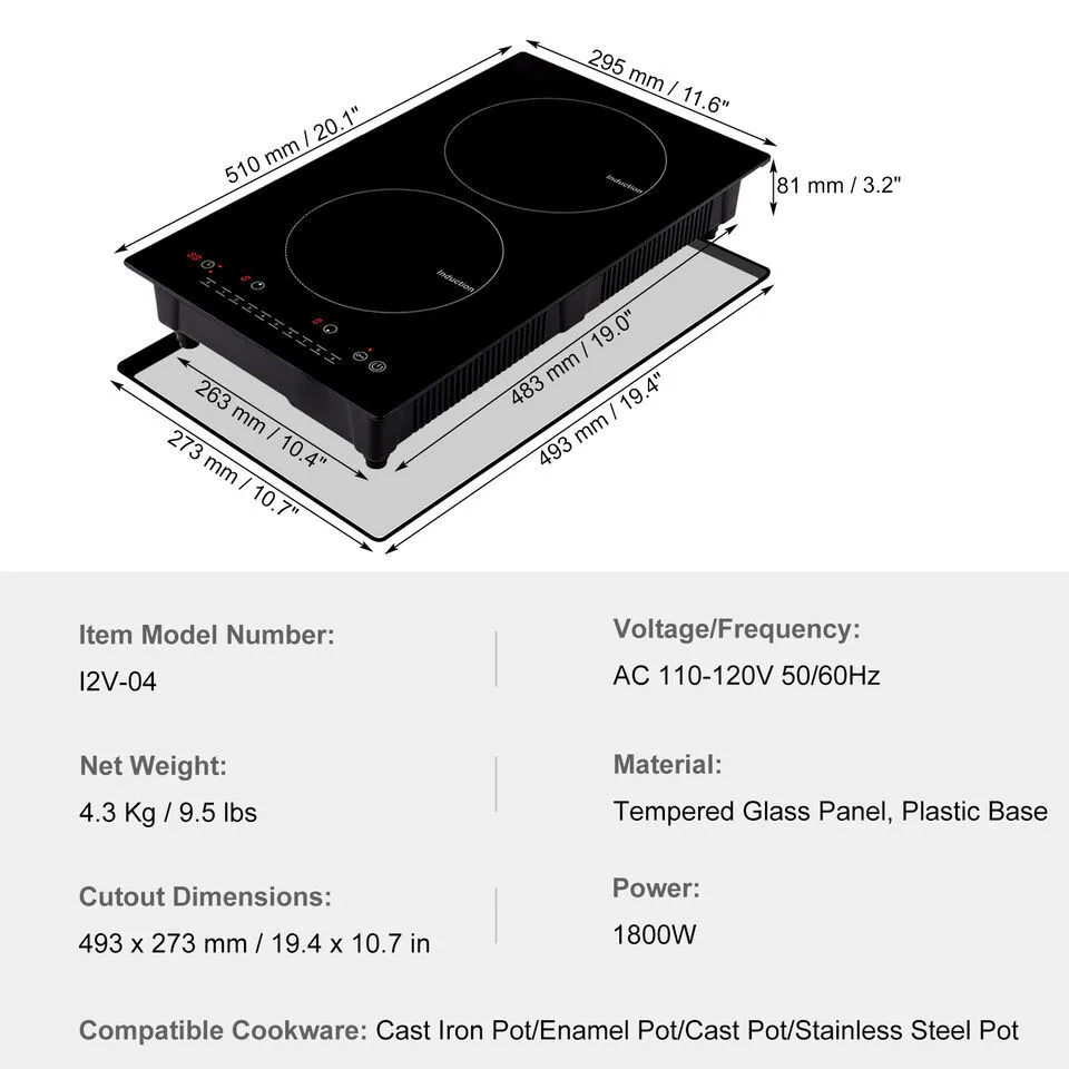 Induction 2 Burner Cooktop 1800W Digital 2 Burner Electric Cooktop