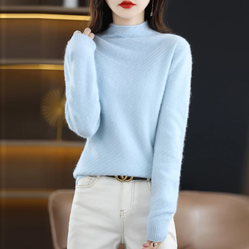

Spring, Autumn, and Winter New Pure Mink Fleece Sweater Women's Curled Half Height Pullover Mink Fleece Loose Knitted Sweater