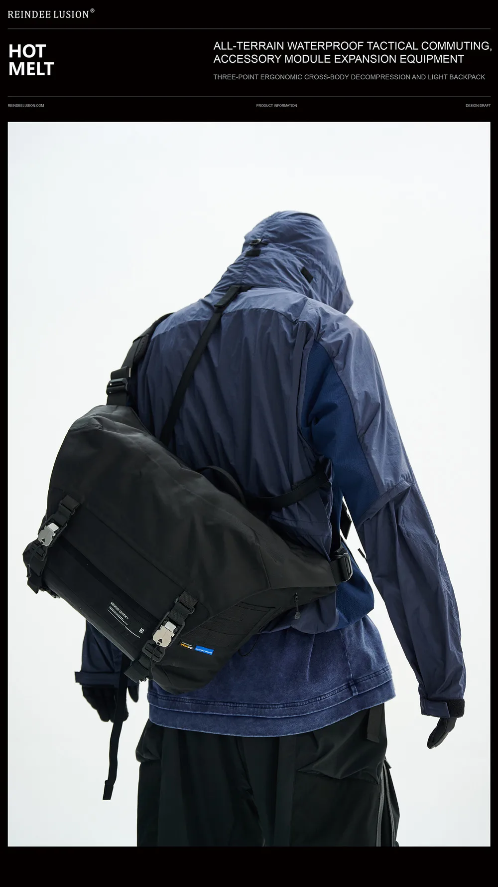 Reindee Lusion 24ss Waterproof cd material shoulder bag set molle pad modul expansion accessories techwear