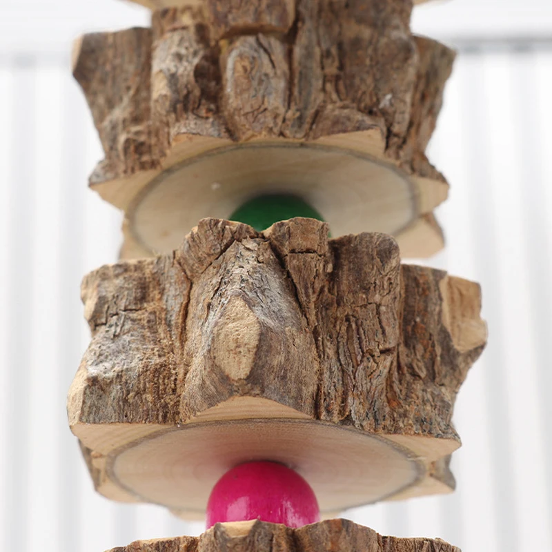 Bird Toys S/M/L For Parrot Chew Bite Hanging Cage Decoration Beak Grinding Colorful Wooden Toy with Bell Birds Supplies