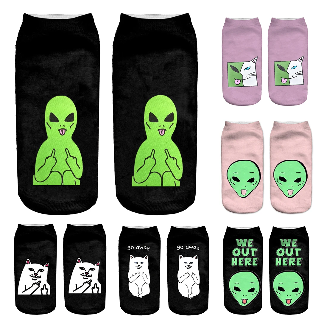 

TANABATA,Носки Alien с 3D принтом для мужчин и женщин, дизайнерские взрослые короткие носки с принтом в стиле Харадзюку