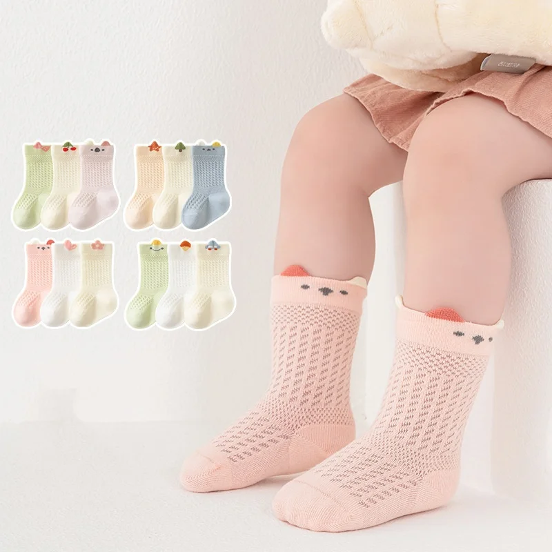 Newborn Socks 3 Pairs/lot For Girl Boy 0-5 Yrs Summer Thin Cotton Mesh Infant Baby Boneless Short Sock Cute Clothing Accessories baby socks