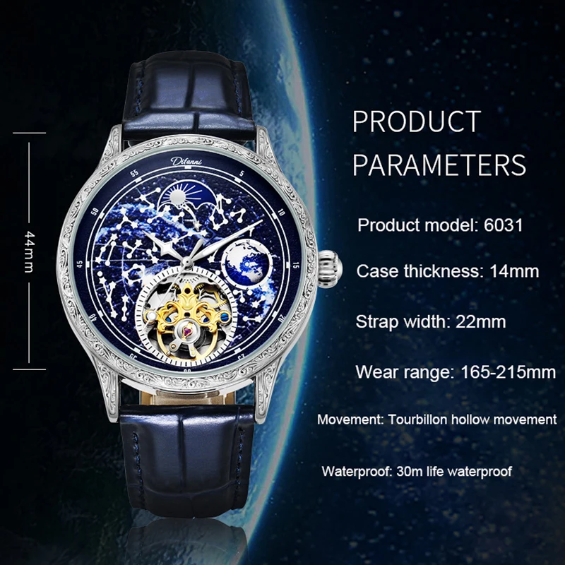 Men's Watches Mechanical Automatic Business Wristwatch Tourbillon Hollow Fashion New Sport Waterproof Luminous Moon Phase Clock