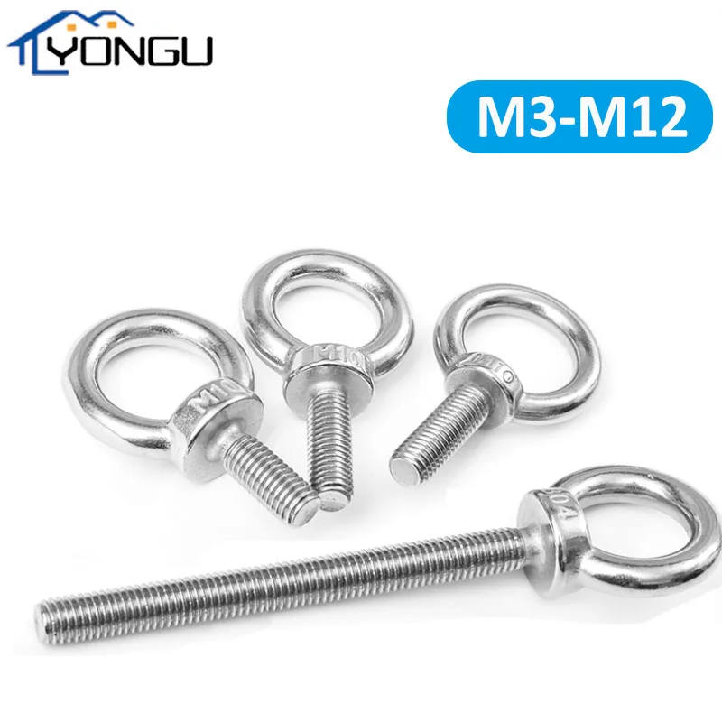 M3-M20 304 Stainless Steel Lifting Eye Bolts Extended Round Lifting Ring Loop Eye Screw Bolt Heavy Ring L9-150mm