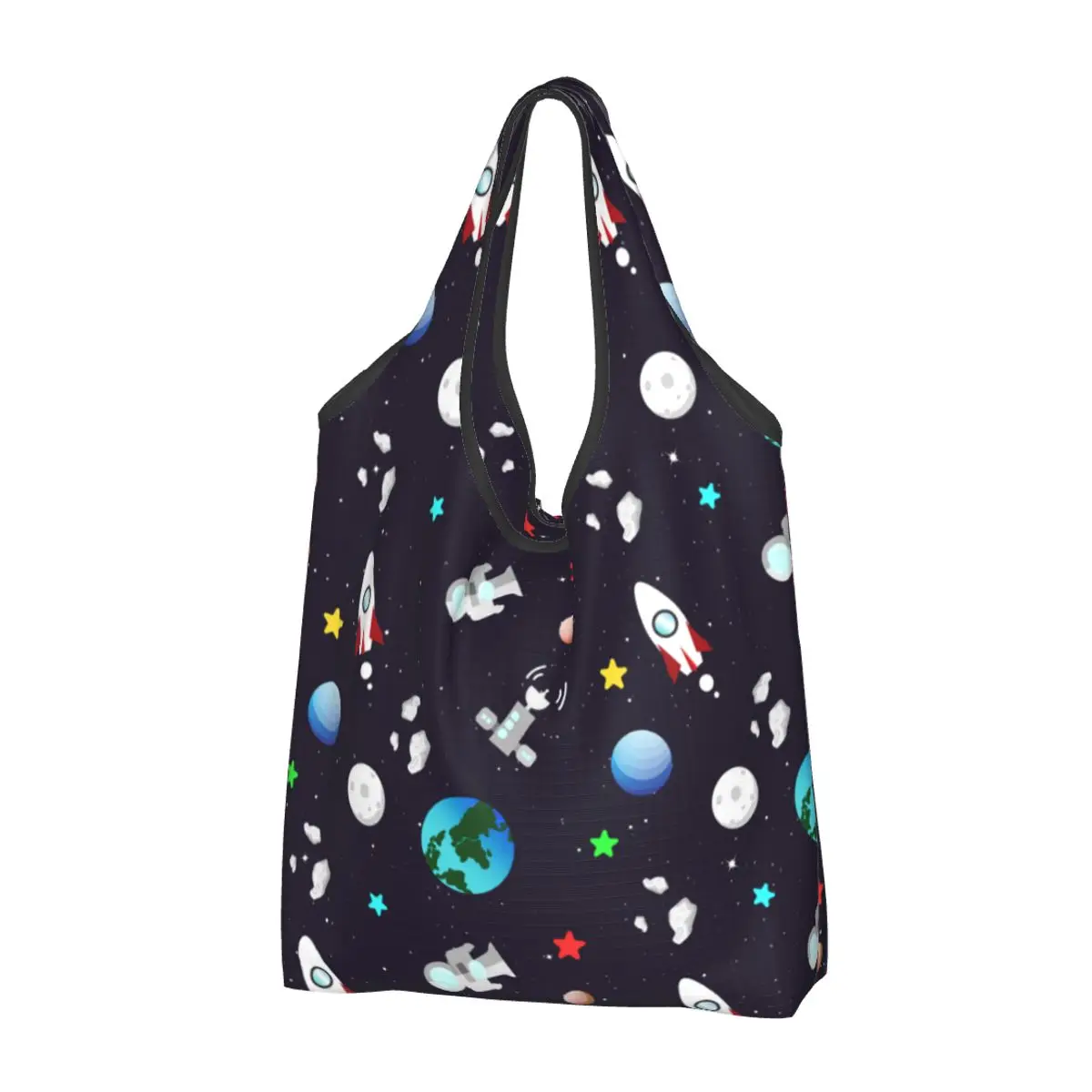 

Space Universe Astronaut Groceries Tote Shopping Bag Women Kawaii Galaxy Rocket Planet Shoulder Shopper Bag Big Capacity Handbag