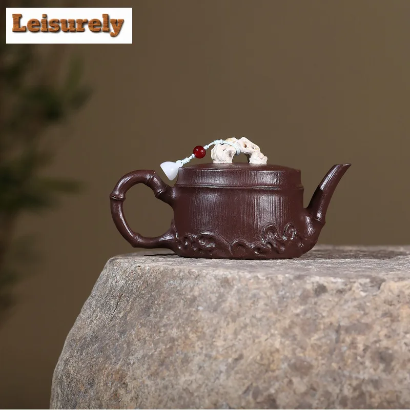 240ml Vintage Yixing Purple Clay Teapot Handmade Taihu Bamboo Stone By Lake Pot Raw Ore Purple Mud Tea Maker Kettle Zisha Teaset