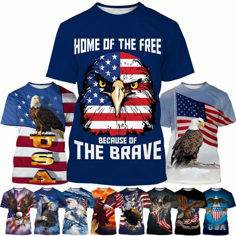 

New American Flag Eagle Stripe Style Short Sleeves Fashion Eagle 3D Printed T-shirt Unisex Hip Hop Rock Personality T-Shirts