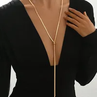 Collier Punk Long et plat en os de serpent pour femmes, chaîne en acier inoxydable, couleur or, en forme de Y, bijoux à breloques à la mode, vente en gros 3