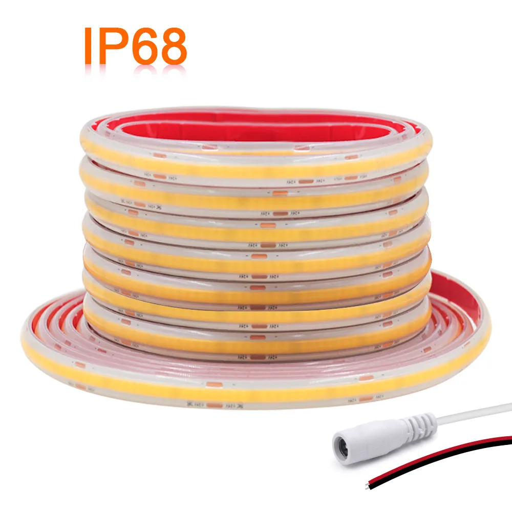 IP68 Waterproof COB Led Strip Light 12V 24V Flexible LED Tape with Adhesive 320LED/m RA90 High Density Liner Lighting for Home