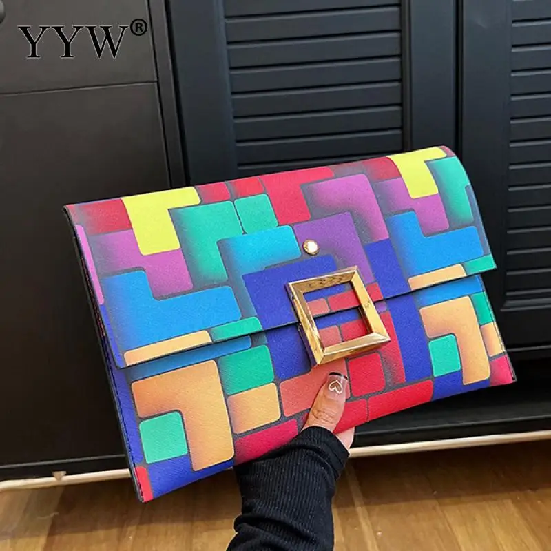 Luxury Women Clutches PU Leather Geometric Purses Female Large Capacity Envelope Bags Phone Pouch Ladies Party Clutch Bag
