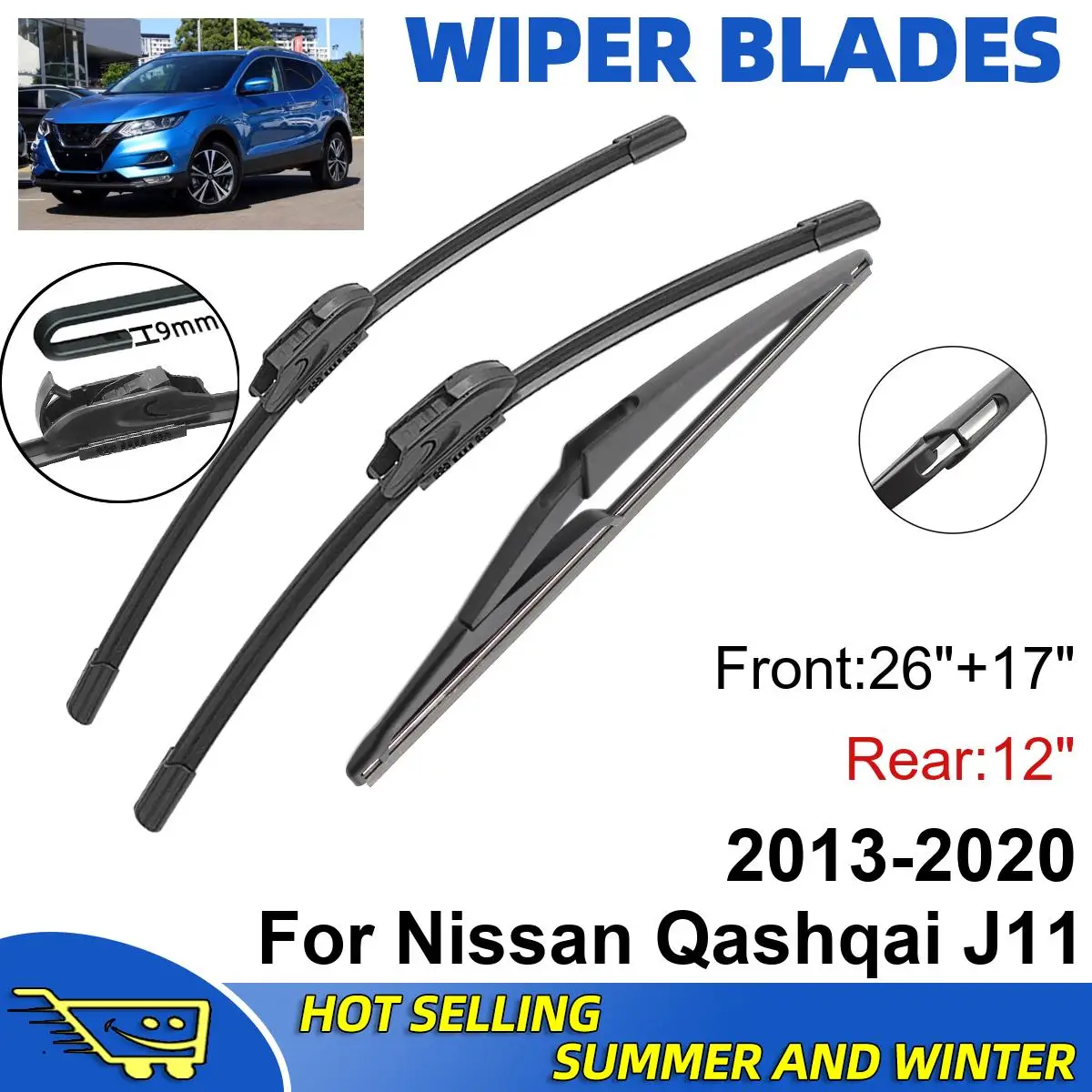 3PCSForNissanQashqaiJ1120132020261712FrontRearWiperBlades