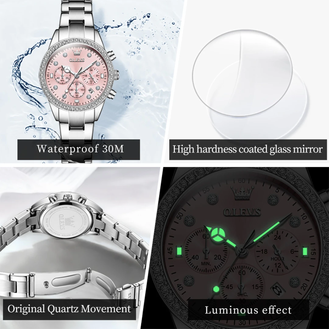 OLEVS 9909 Quartz Fashion Watch Gift Alloy Watchband Round-dial Calendar Small second Timer 6