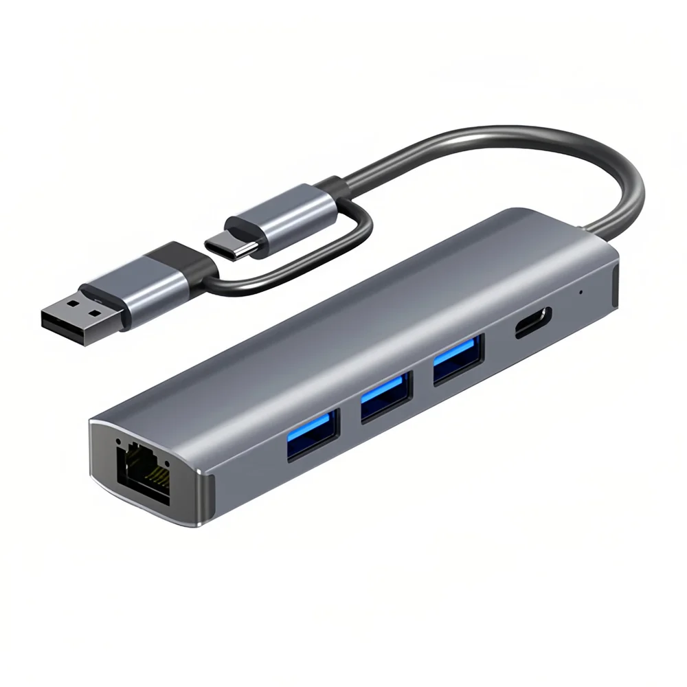 5 in 2 USB 3.0 Type-C 기가비트 유선 네트워크 어댑터 USB3.0 허브 유형 USB C - 1000Mps RJ45 USB 3.0 Type-C 허브 도킹 스테이션