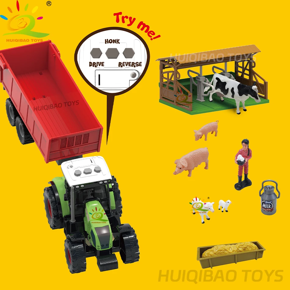 HUIQIBAO Simulation DIY Farm Playing house Fence Scene Toy Trees Animals Model Miniature Craft Home Assembly Decoration Gift