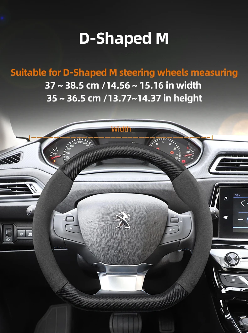 Passend für Peugeot Wildleder Matte Carbon Fiber Texture Lenkradbezug Passend für 206 208 3008 308 207 307 2008 508 5008 407 107 Partner Rifter Tepee 106 306 Boxer Expert 205 Rcz 2019 408 – Detail 6