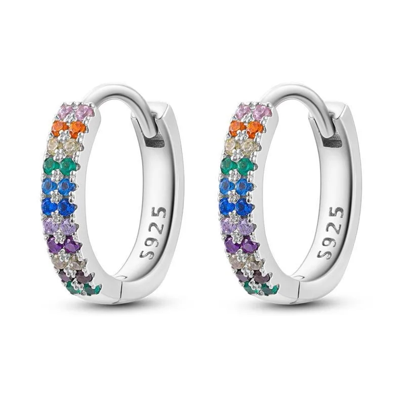 MISEFF Real 925 Sterling Silver Earring Gradual Change Green Blue Colored Zircon Hoop Earrings Engagement Wedding Jewelry Gifts