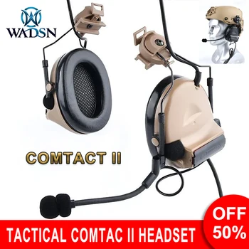 WADSN Comact II 전술 헬멧 헤드셋, 군사 에어소프트 CS 슈팅 헤드폰, 육군 이어폰, U94 PTT, 20mm 레일 어댑터 포함