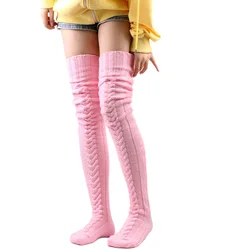 Women's Thigh-High Wool Blend Fashion Socks - Cozy Solid Color Autumn Essentials - 105cm (Pink)