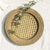 Round Rattan Charger Plate Fruit and Bread Tray Counter Food Snack Serving Tray for Bathroom Sundries Coffee Table Countertop 1