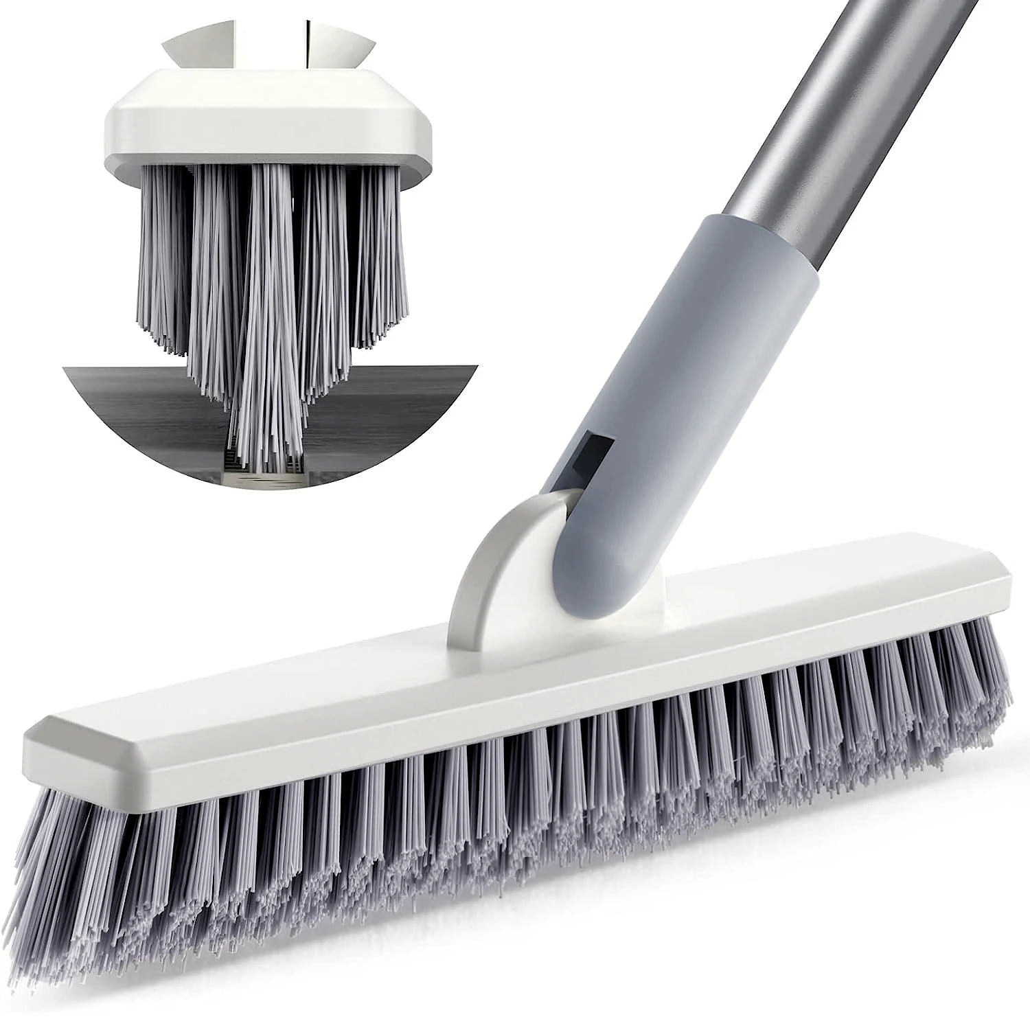 Grout Brush with Long Handle & Handheld Stiff Bristle Scrubber, V-Shaped  Grout Cleaner Brush with Telescopic Handle for Easy Cleaning & Storage 