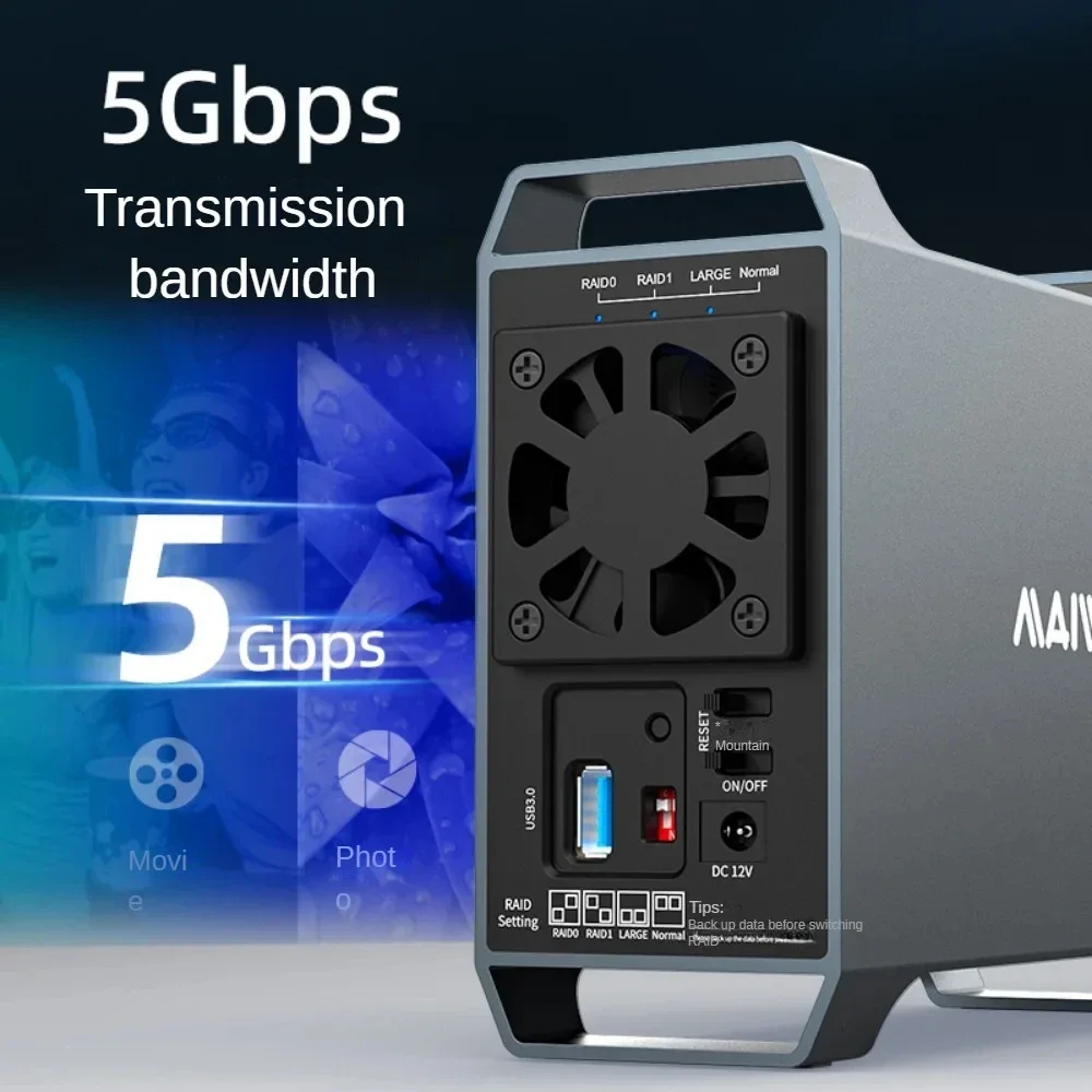 External hard drive case hard drive enclosure hard disk case external hard drive box hdd case enclosure MAIWO Dual Bay 3.5-inch HDD Disk Array Hard Drive Box RAID Array Box SATA To USB 3.0 Disk External Four RAID Modes with Fan