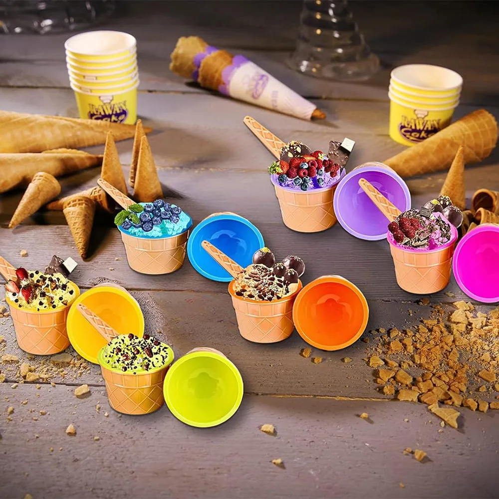 Ice Cream Cups and Ice Cream Scoop Set Summer Essential Party Cone Planter with Spoon Kitchen Supplies Kitchen Tools