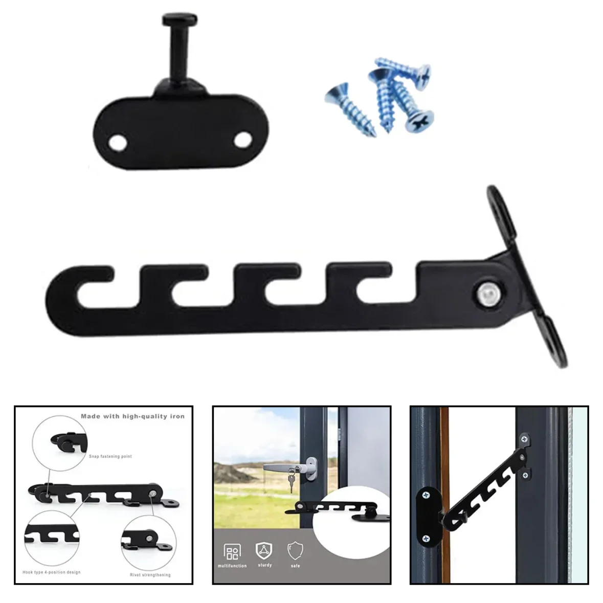1set Window Opening Limiter Window Safety Limiter Kit With Screws 4 Fixing Positions Wind Brace Stopper Building Hardware