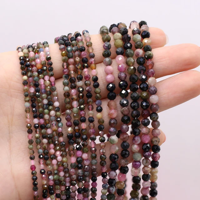 Natural Stone Beaded Faceted Round Colored Tourmaline Gemstone Loose Beads