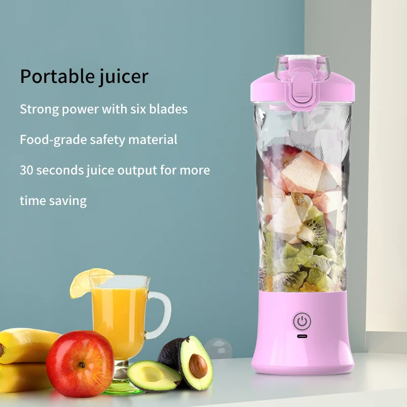 Licuadora portátil multifuncional con carga Usb, máquina exprimidora eléctrica de 600ml, licuadora de jugo de fruta fresca, botella de taza de batido