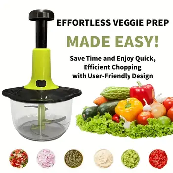 Processore Manuale Multifunzione con Protezione Lama, Facile da Pulire, Impugnatura Ergonomica, Ideale per Verdure, Aglio, Carne, Utensile da Cucina