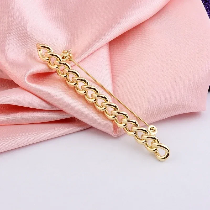 Korean Gold Color Empty Chain Brooch Jewelry Fashion Simple Buckle Lapel Pin Wedding Clothing Accessories - 2