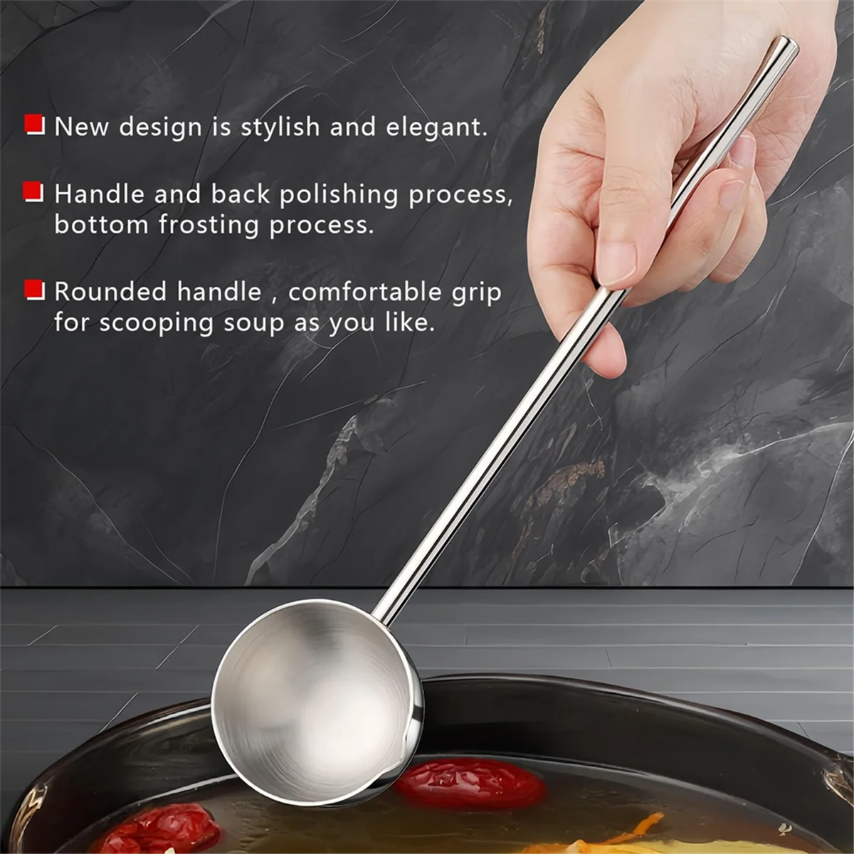 Small Soup Ladle Stainless Steel Metal Deep Spoon with Pour Spout 2Oz Long Handle Ladles for Kitchen 2 Pack