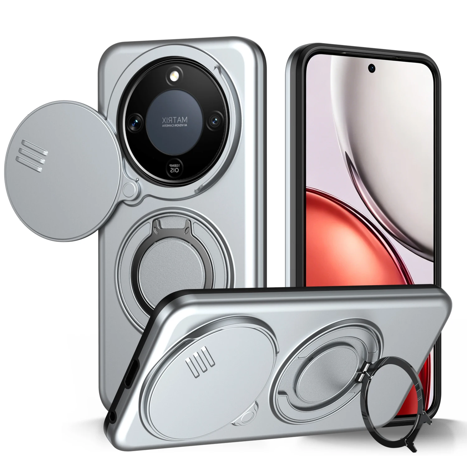 Sliding Camera Lens Protection Phone Case with Metal Ring Stand