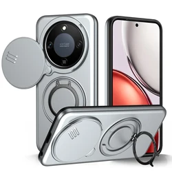 Sliding Camera Lens Protection Phone Case with Metal Ring Stand for Honor Magic 8 Lite (Gray)