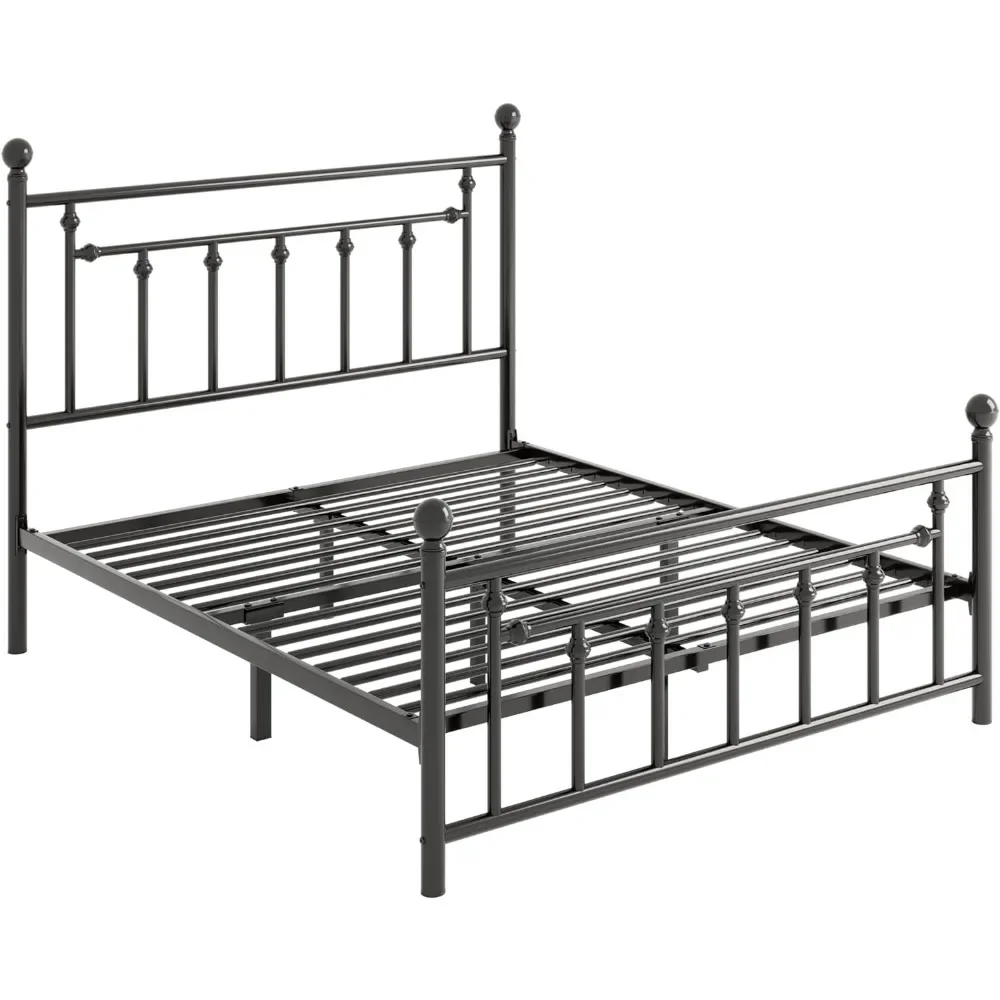 14'' Queen Size Metal Platform Bed Frame/Victorian Headboard and Footboard/Steel Slats Mattress Foundation for Storag 3