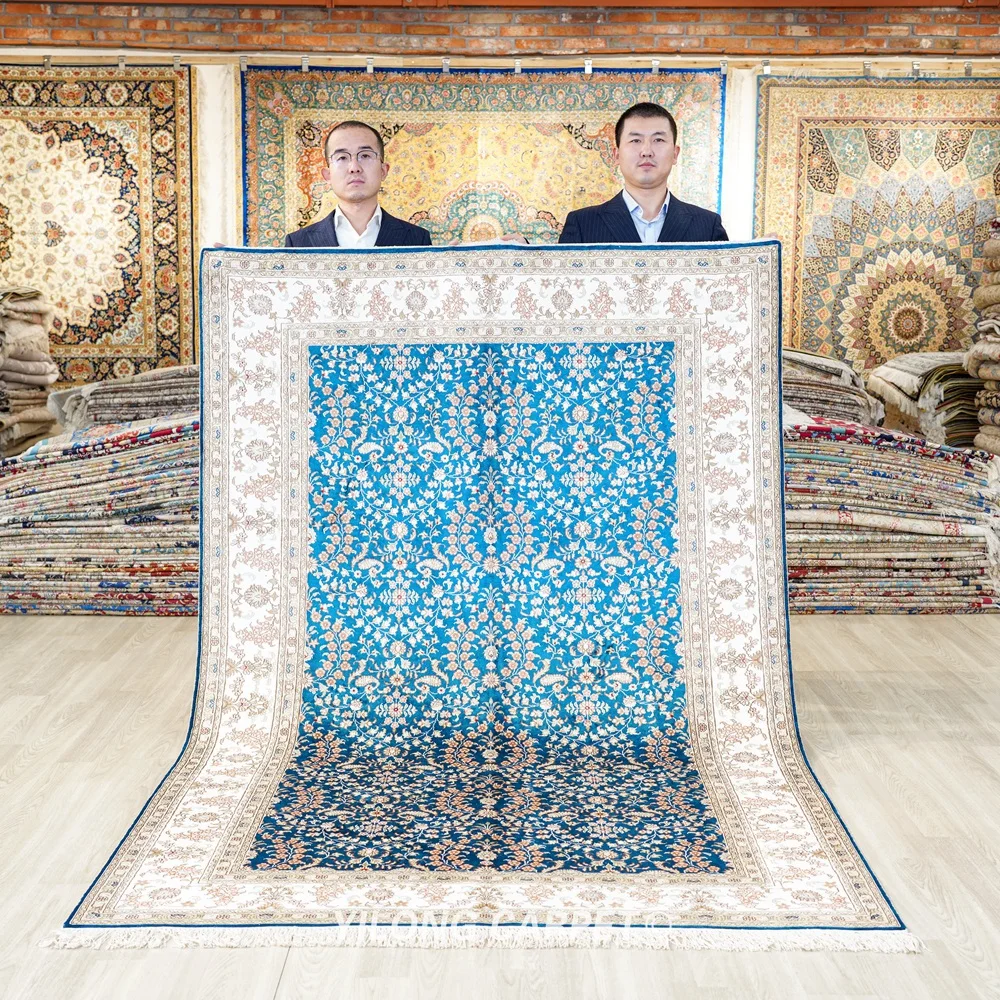 

Шелковый Ковер Hereke, 152x244 см, изысканный синий ковер ручной работы (YJH019B)