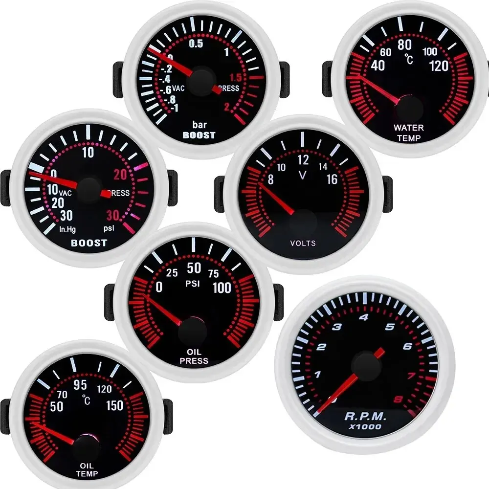 AD 52mm Universal Smoke Len Tachometer RPM for 12V Gasoline Car Turbo Boost Gauge 2 Bar PSI Water Temp Meter Oil Pressure Gauge