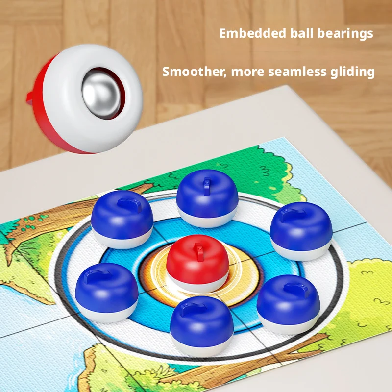 Giochi da tavolo con motivi a cartoni animati per bambini: gioco da tavolo Curling con 8-16 rulli e dischi da shuffleboard, giocattoli interattivi per divertimento in famiglia - immagine 4