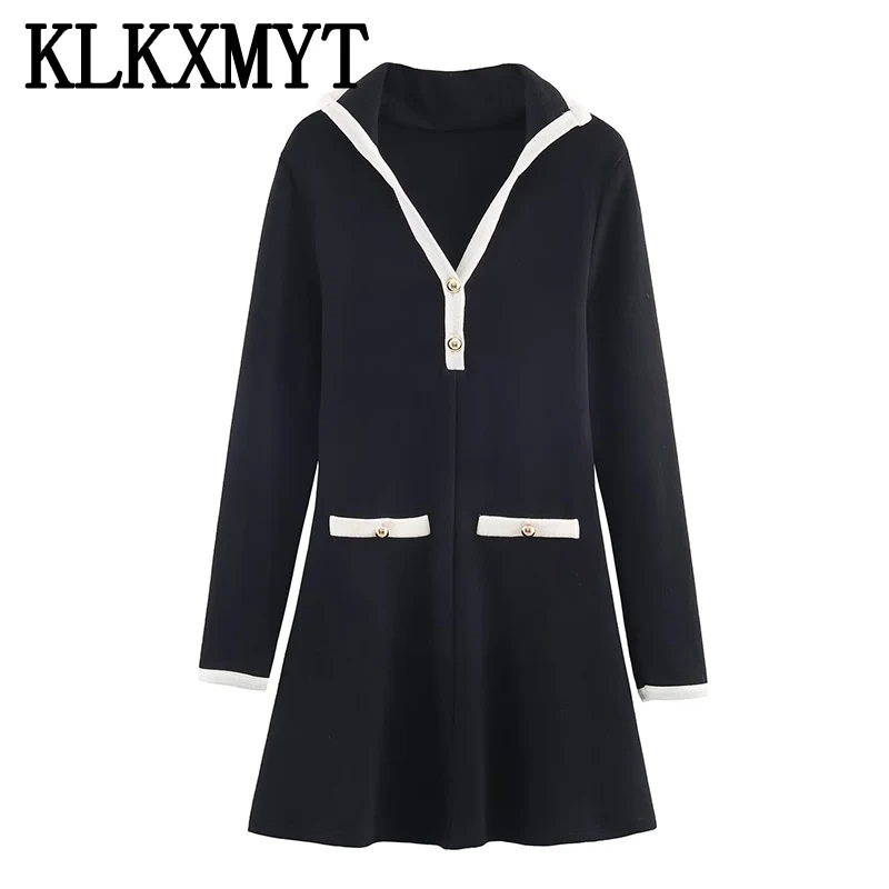 2026 Spring Autumn Casual Mini Dress Fashion Contrast Color Design Long Sleeve Dresses For Women Soft Elegant Short Dress