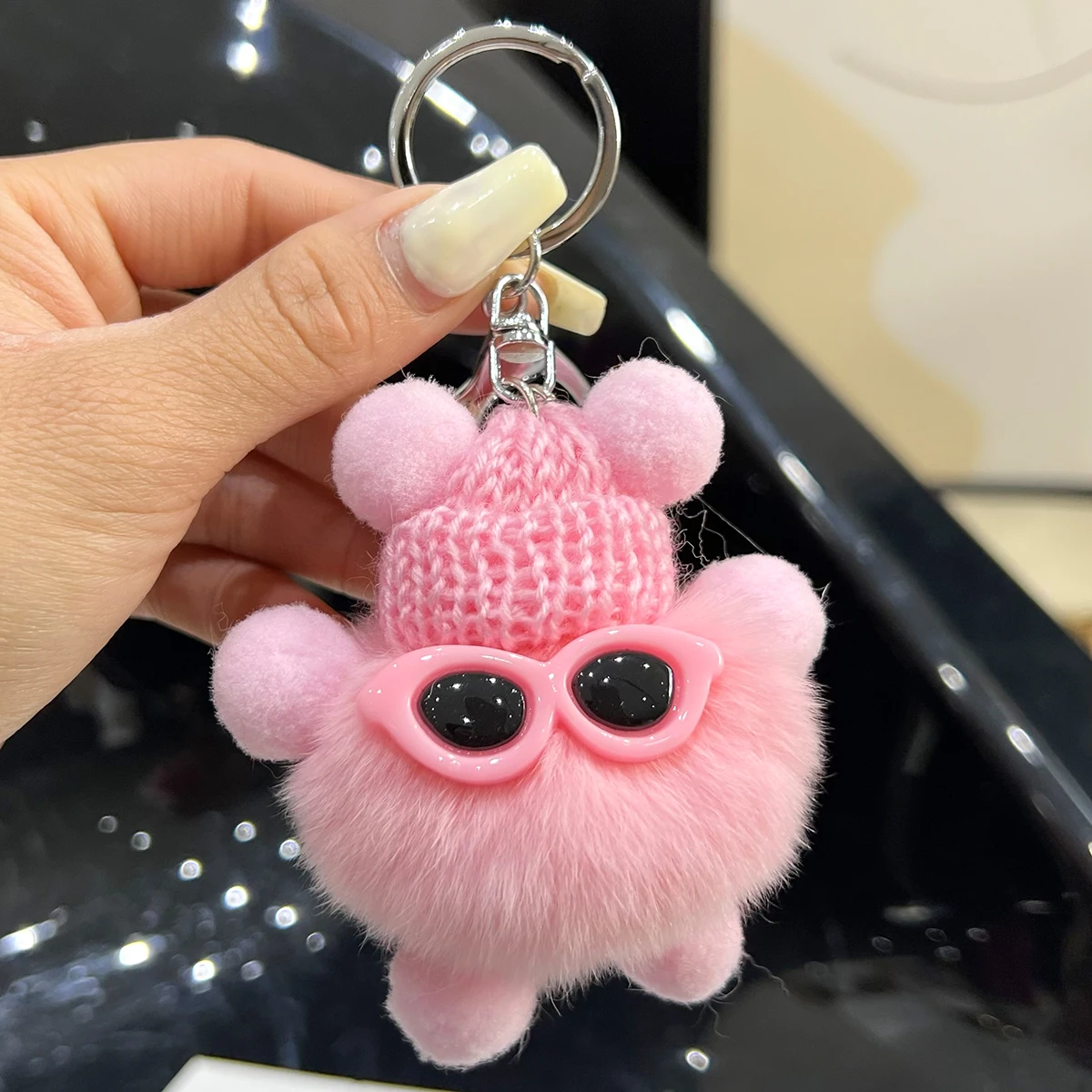 Porte-clés de voiture en fourrure de loutre, mignon, en peluche